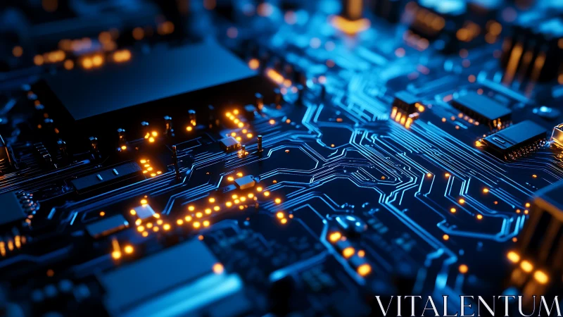 Glowing circuit board quietly celebrates the flow of data