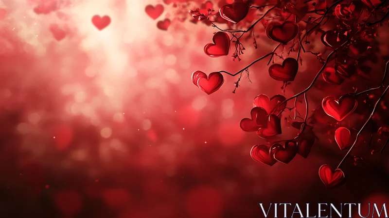 Heart Shapes Suspended on Branches Against Gradient Background