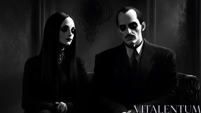 Elegant gothic couple sharing a quietly haunting moment together.