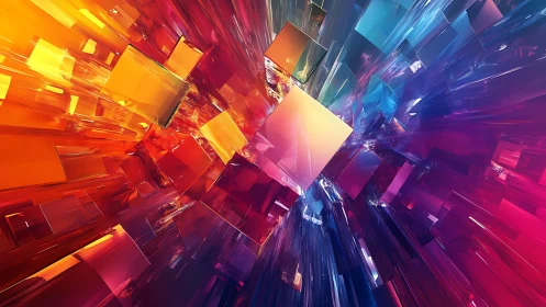 Vibrant Abstract Cubes in Motion, Digital Art Explosion Style.