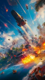 Explosive tropical beach battle erupts under a blazing sky