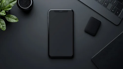 Dark workspace tableau reveals smartphone's magnetic pull among tech companions