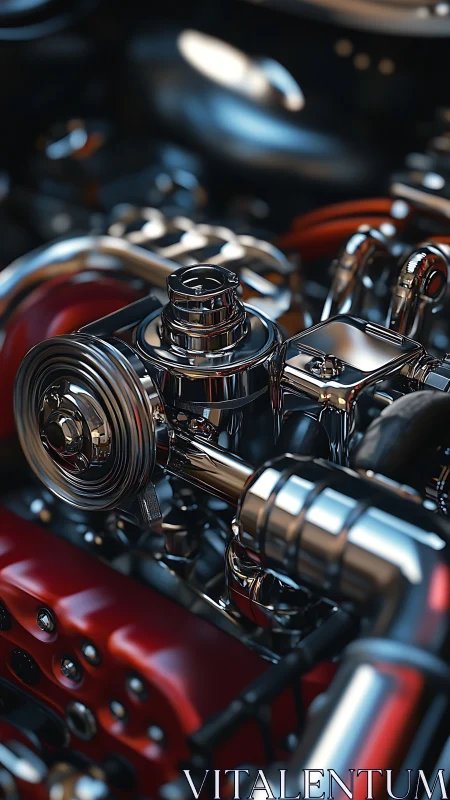 Highly polished chrome engine assembly rendered in macro detail