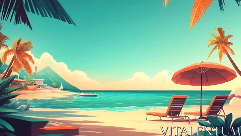 Tropical Beach Getaway with Palm Trees and Turquoise Water.