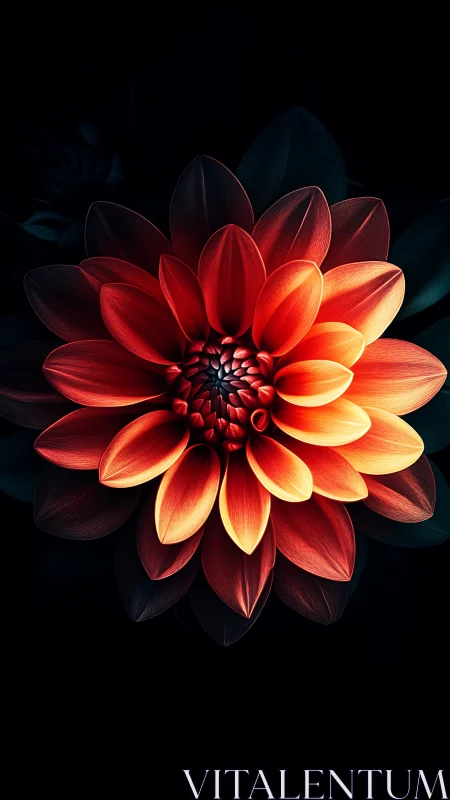 Luminescent Dahlia Bloom: Radiant Petal Gradation with Structured Spiral Core.