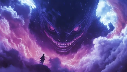 Storm of dreams and demons above a lone hilltop wanderer.