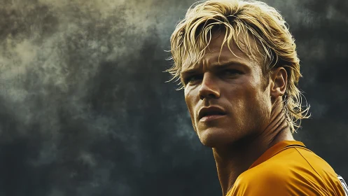 Photorealistic athletic portrait with dramatic tonal contrast.