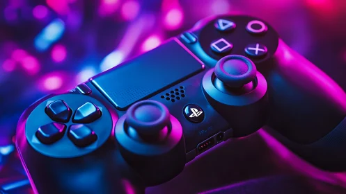 PlayStation 5 Controller Setup in Neon Lighting.