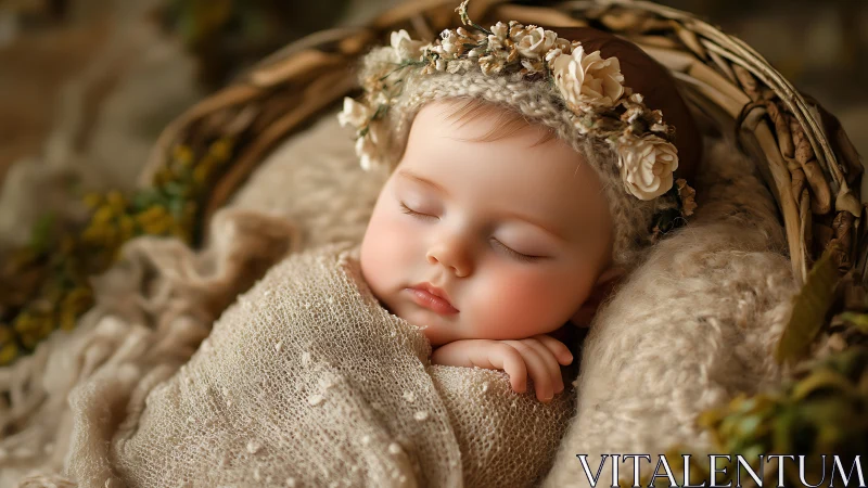 Peaceful newborn portrait in soft neutral blanket tones.