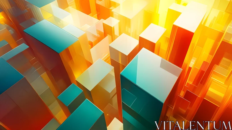 Futuristic geometric cityscape in vibrant abstract digital style.
