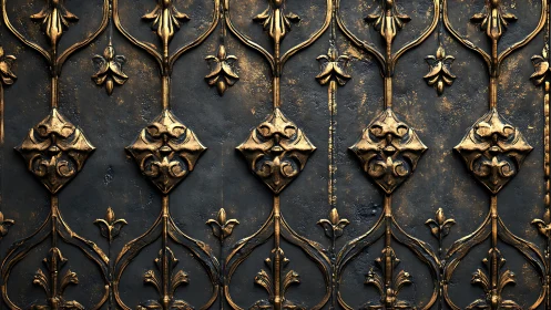 Ornate golden ironwork tells a rich story on dark metal