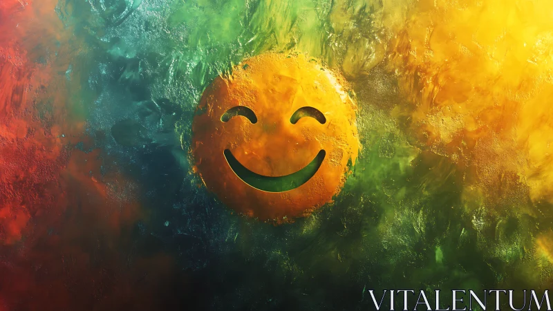 Chromatic emoticon interface within textured pigment field.