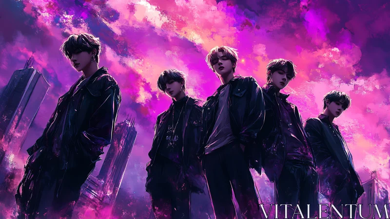 Neon city silhouettes glowing beneath a violet sky.