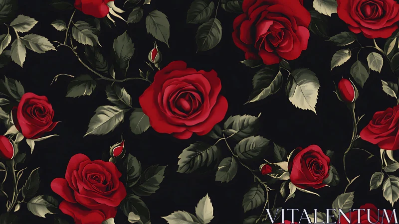 Luxurious Red Roses Bloom Against a Deep Black Background