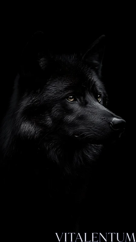 Black wolf profile rendered in dramatic low key lighting.