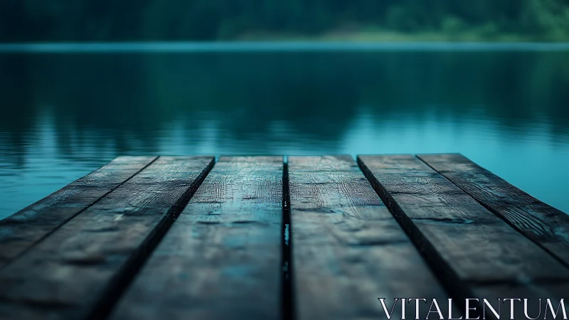 Weathered lakeside dock inviting a quiet moment by water.