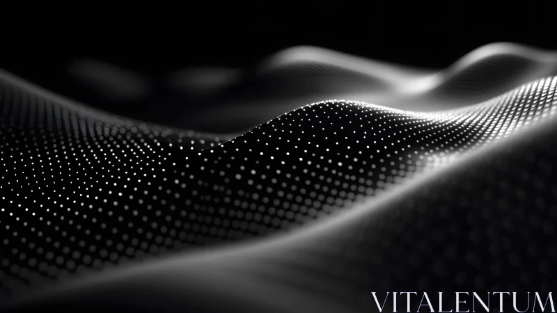Abstract black and white digital landscape with glowing dots.