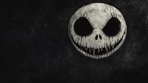 Grunge-rendered skeletal moon face with abyssal socket voids.