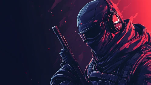 Neon armored soldier stands ready in bold sci fi shadows