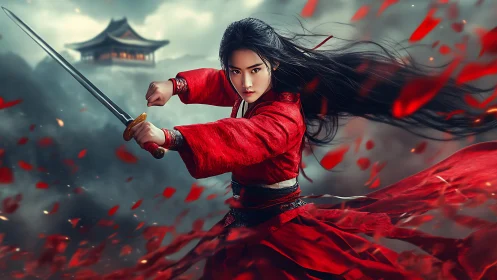 Dynamic warrior portrait in cinematic digital painting style.