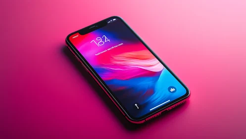Premium Red Smartphone Displayed on Pink Background with Angled Perspective