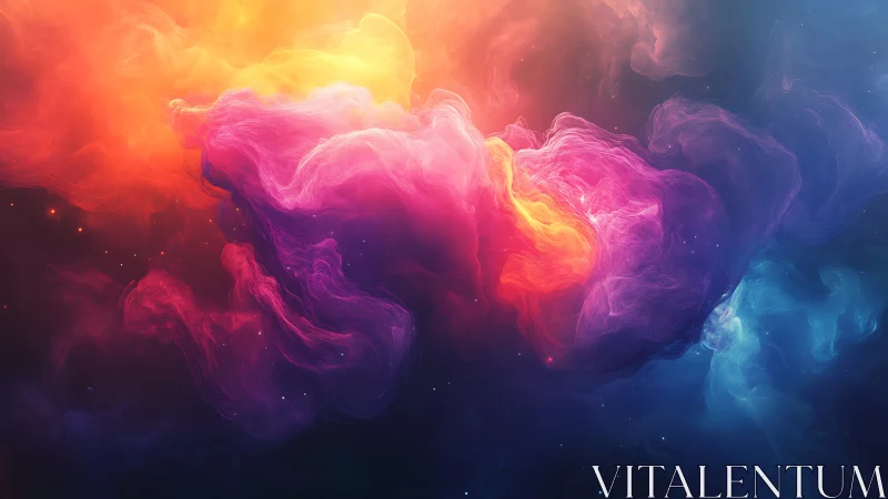 Multicolored nebula cloud forms glowing abstract structures