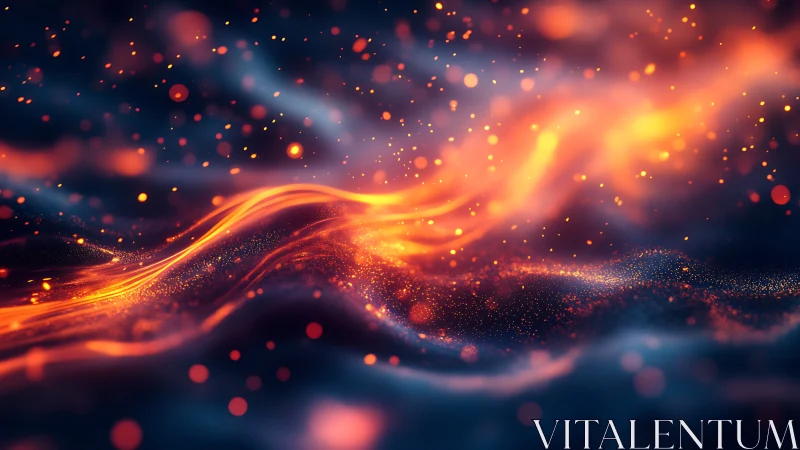 Fiery Orange Wave with Glowing Particles in Dark Space