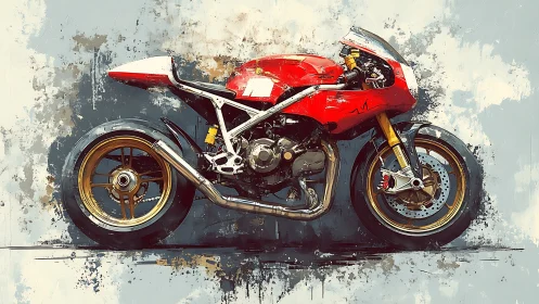 Red racing motorcycle rendered in expressive digital painting