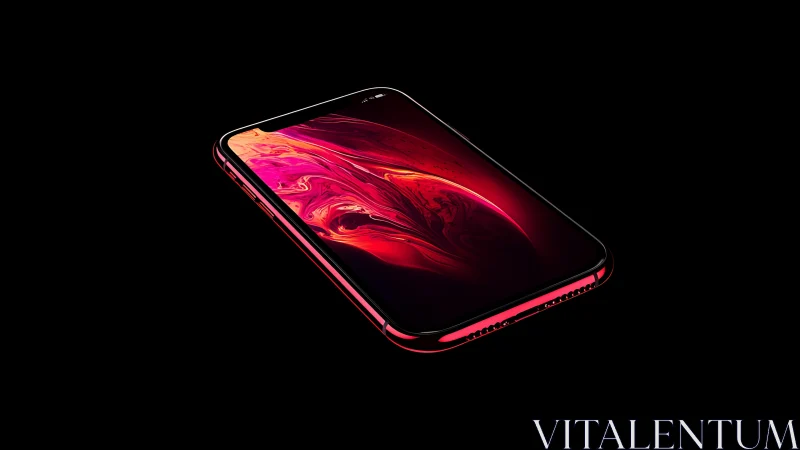 Sleek red smartphone floats in darkness with vivid glow