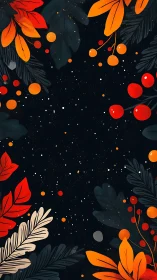 Autumn foliage frame surrounds star-speckled night sky