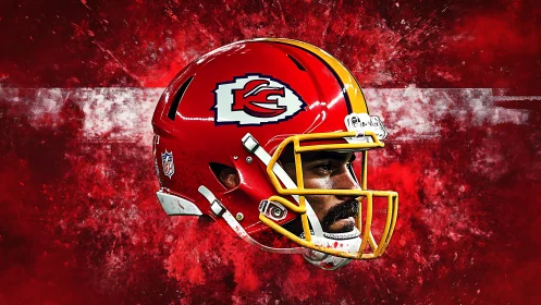 Photorealistic NFL helmet profile against explosive red ground.
