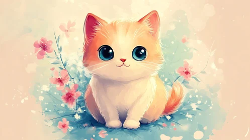Blossom's Whimsy: A Cherubic Kitten Dreams Among Dancing Flowers