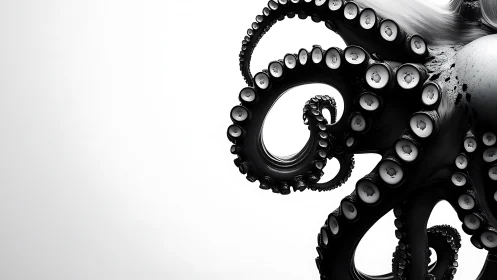 Graceful octopus tentacles curl in bold black and white contrast