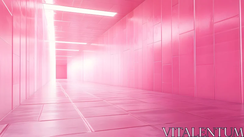 Futuristic Pink Corridor With Glossy Walls and Bright Lighting.