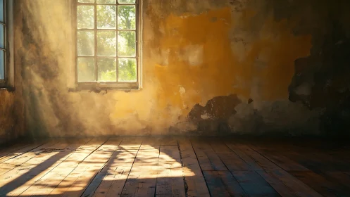 Sunlight enters an empty room through a single window