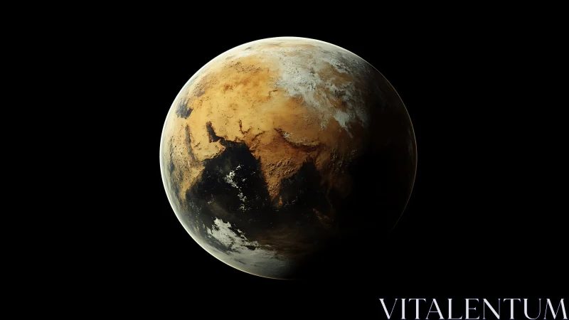 Digital rendering of Earth with desert-toned continents.