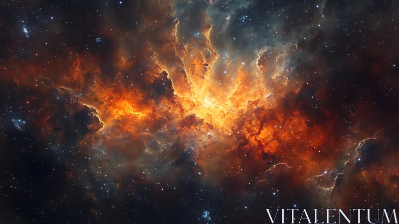 Stellar nebula explosion with vivid orange ionized gas.