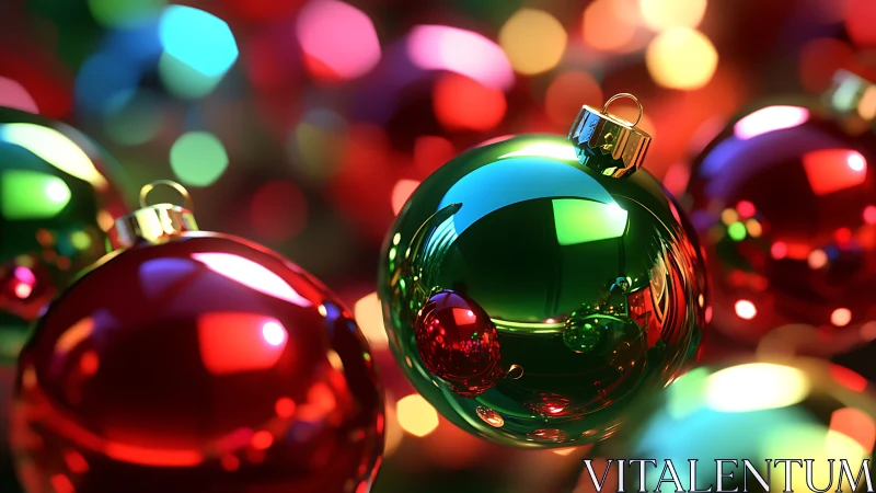 Rendered glass ornaments reflect colored out-of-focus lights