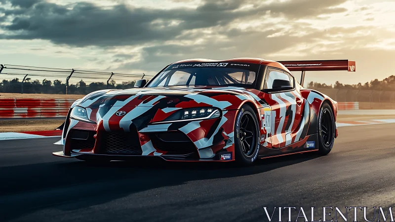 Race-prepped Toyota sports car accelerates along track