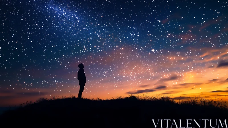 Solitary dreamer quietly measures the sky with their silence