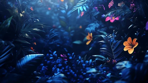 Magical Nighttime Garden With Glowing Neon Flowers