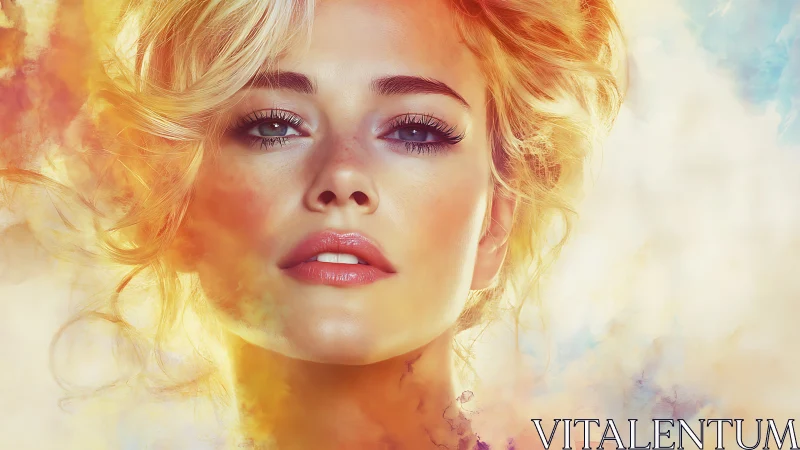 Digital portrait of blonde woman in soft abstract colors.