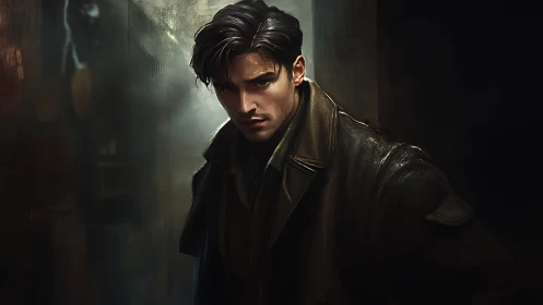 Moody male portrait rendered in low key digital chiaroscuro lighting