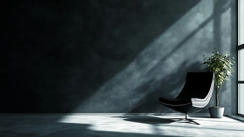 Sunlit lounge chair quietly slices shadows in concrete calm