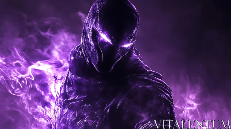 Shadow warrior shrouded in glowing violet plasma storm