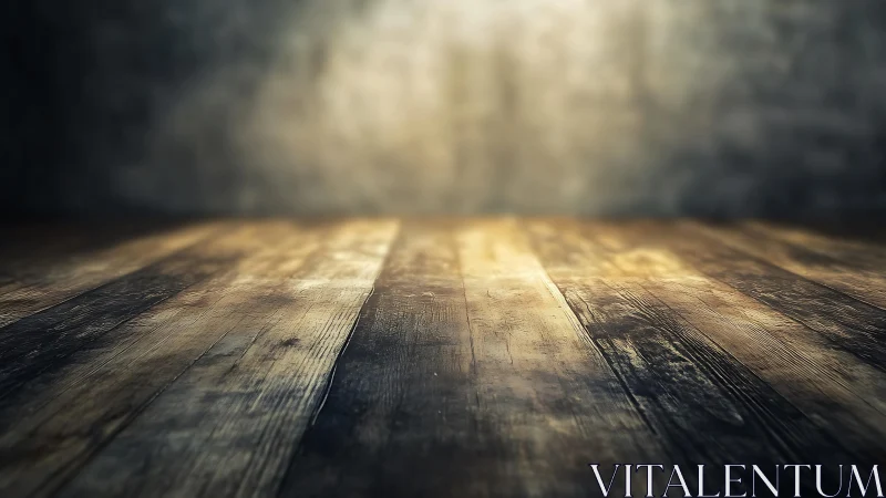 Rustic wooden floor in dramatic lighting, vintage interior setting.