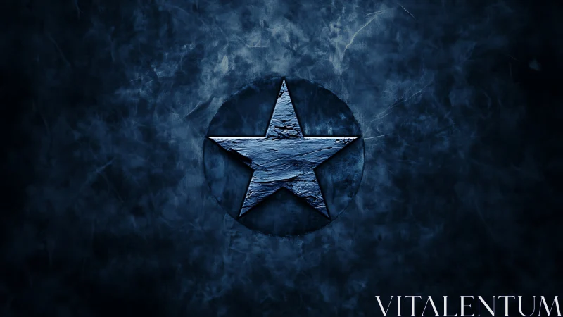 Metallic five point star emblem on textured dark blue field.