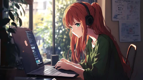 Sunlit coder drifts through quiet morning lines of code