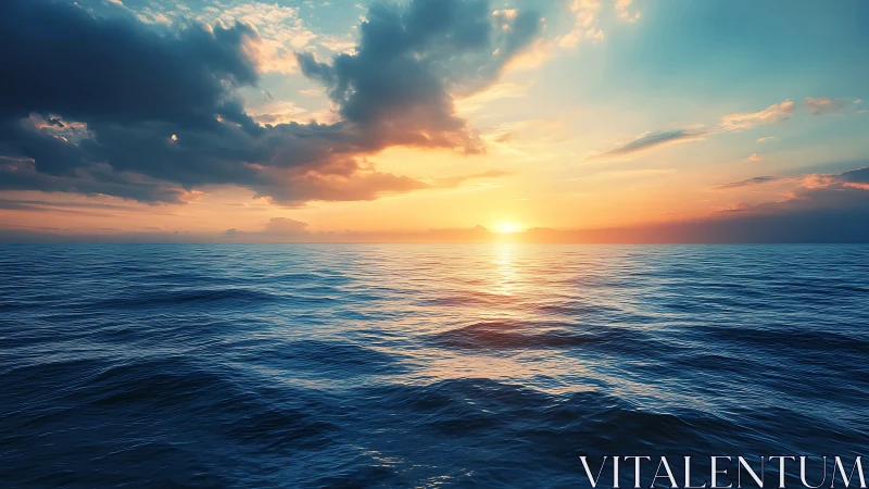 Sunlit horizon over open ocean with dramatic cloud strata.