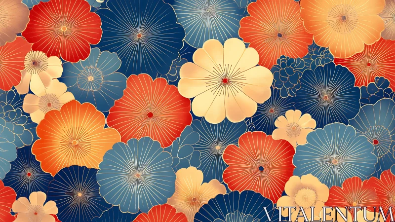 Art Deco Floral Composition with Radial Geometry.